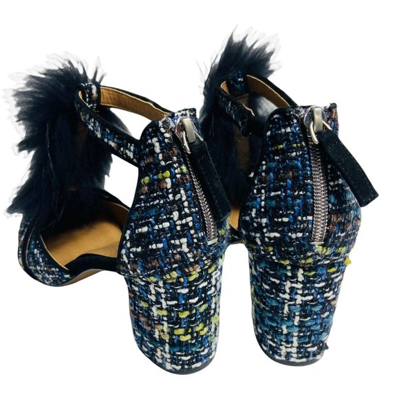 Anthropologie Bettye Muller women 9 Blue T strap Tweed Block Heel Pumps - Picture 7 of 9